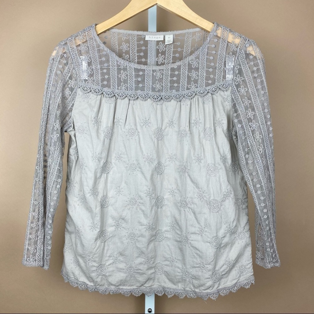 Nordstrom XS Hinge Lace Embroidered 3/4 Sleeve Top Boho Cottagecore Fairycore